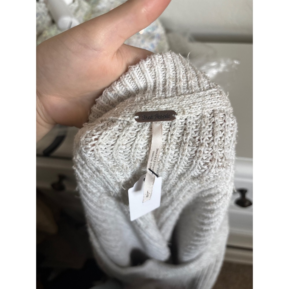 Free People Womens Lg Oversized Slouchy Marled Knit Sweater Oatmeal Cream Boho - Picture 3 of 5